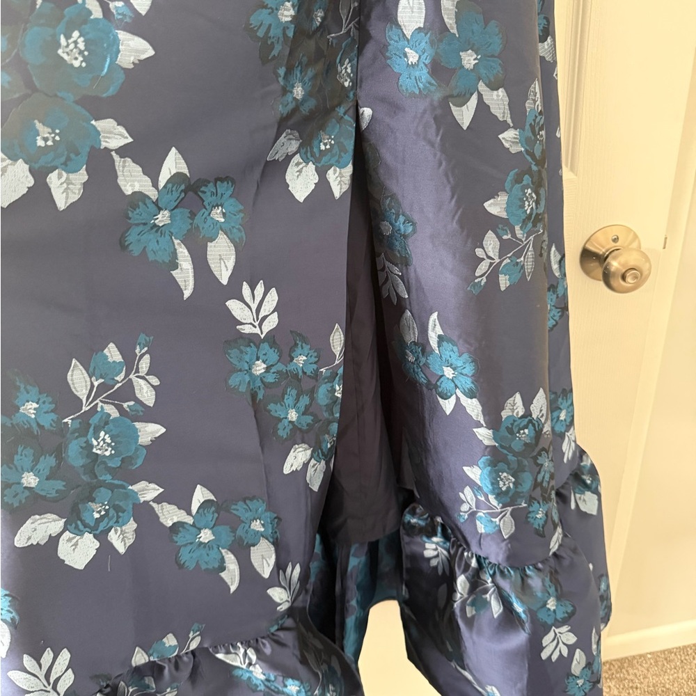 Dessy Collection ; Women's Navy Rose Damask Strapless Cat-Eye Bodice Maxi Dress - Picture 7 of 16